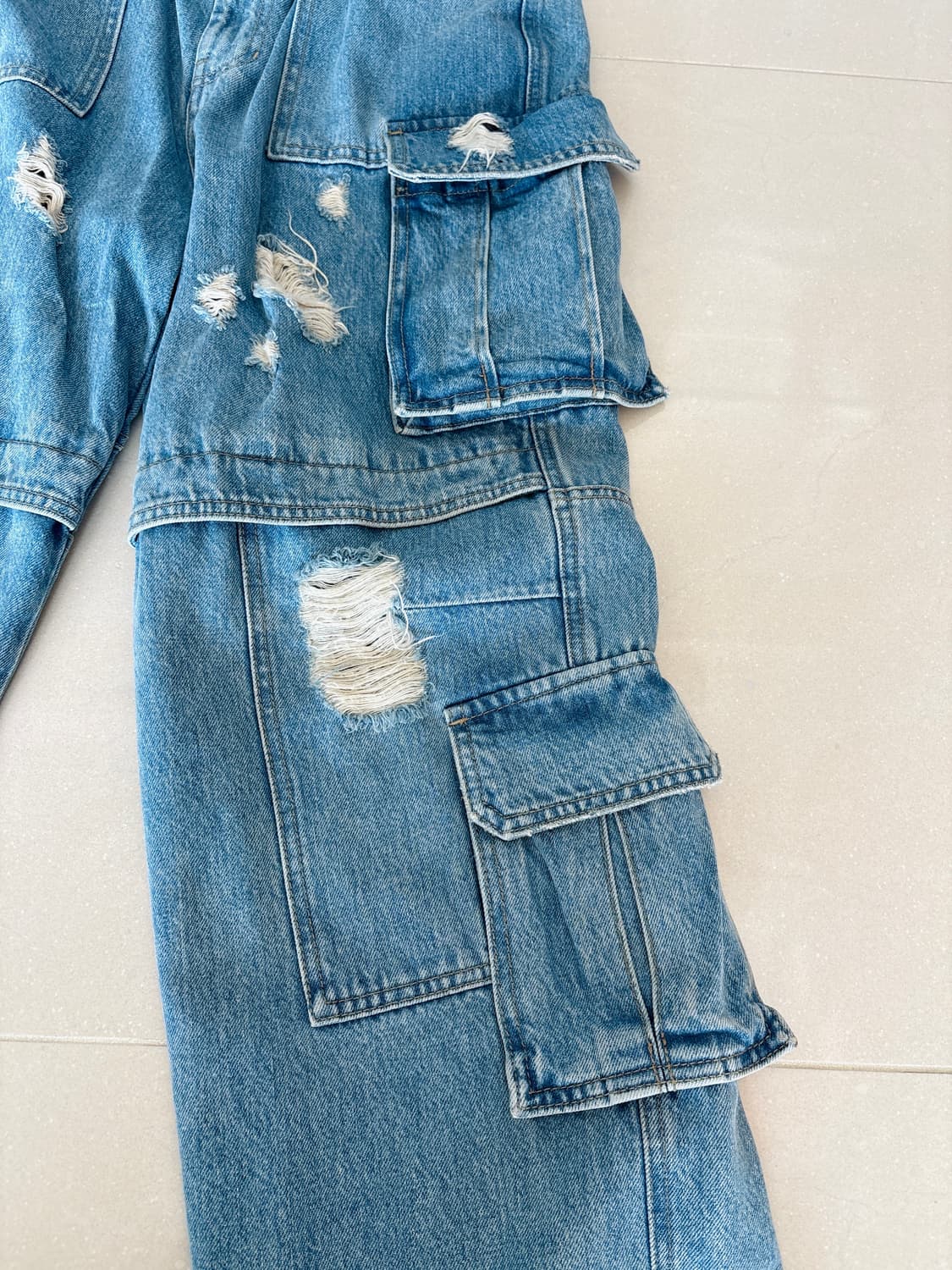 [44 size] 준지 데미지 카고 멀티 조거 와이드 데님 상품이미지3