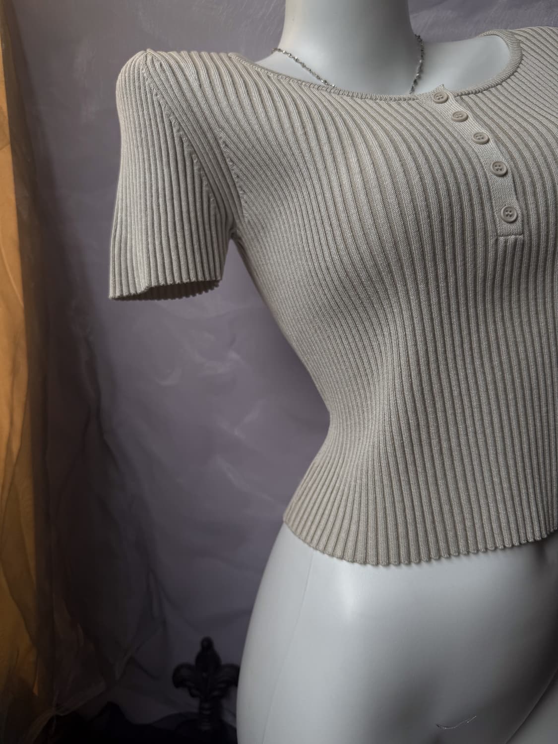 Gray ribbed button top 0114 상품이미지3