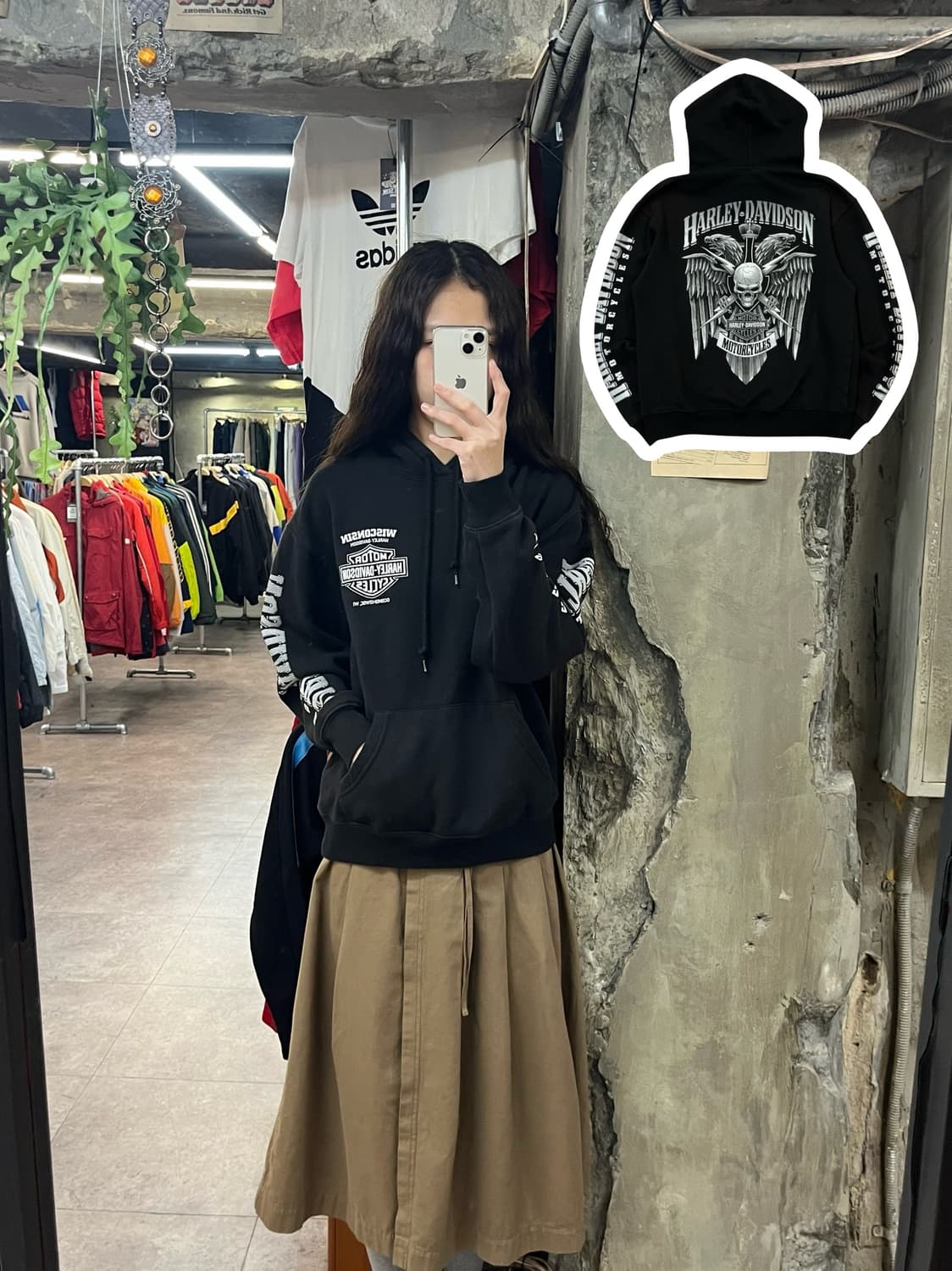 할리데이비슨 프린팅 후드티 블랙 S #csz1752 상품이미지1