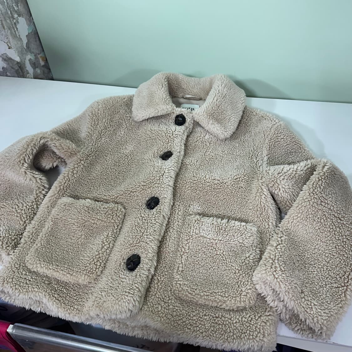 우먼S-M 자라 우먼 라이트베이지 콩단추 카라넥 플리스자켓 상품이미지1