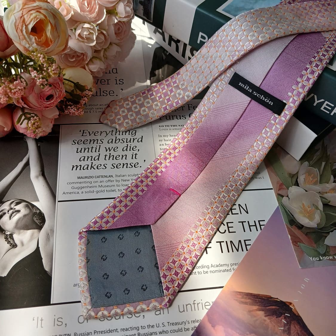 밀라숀 실크 핑크 패턴 넥타이 9cm A+등급 e807 상품이미지5