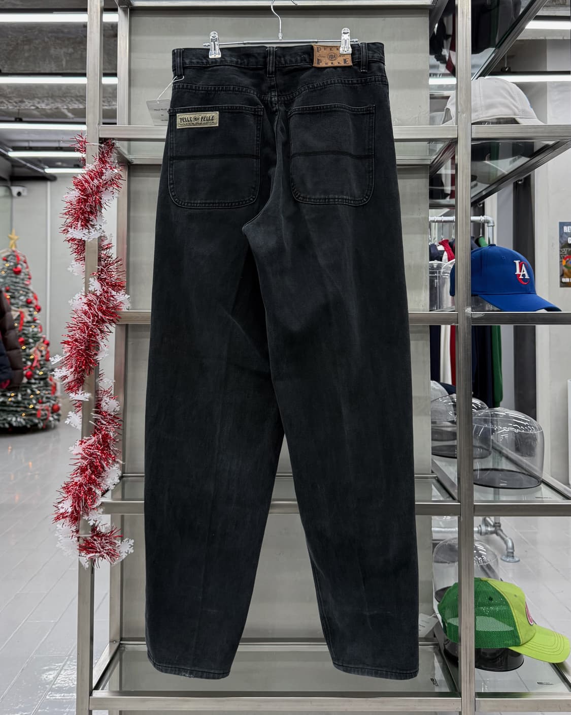 펠레펠레 00s 백로고 배기 데님 팬츠 블랙 상품이미지1