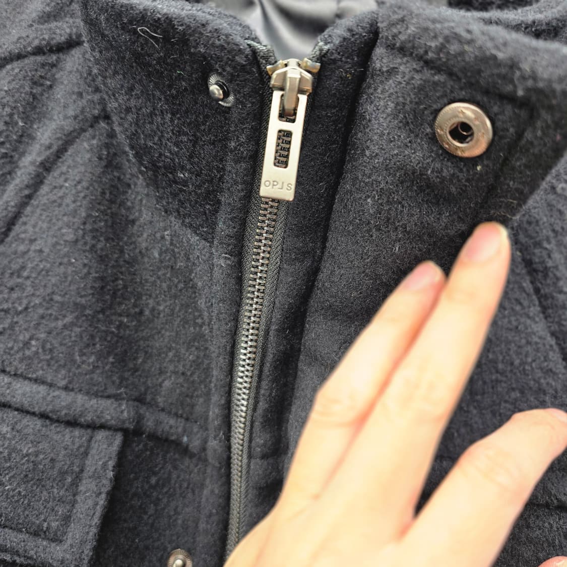 블랙 밀리터리 스타일 모직 코트 상품이미지5