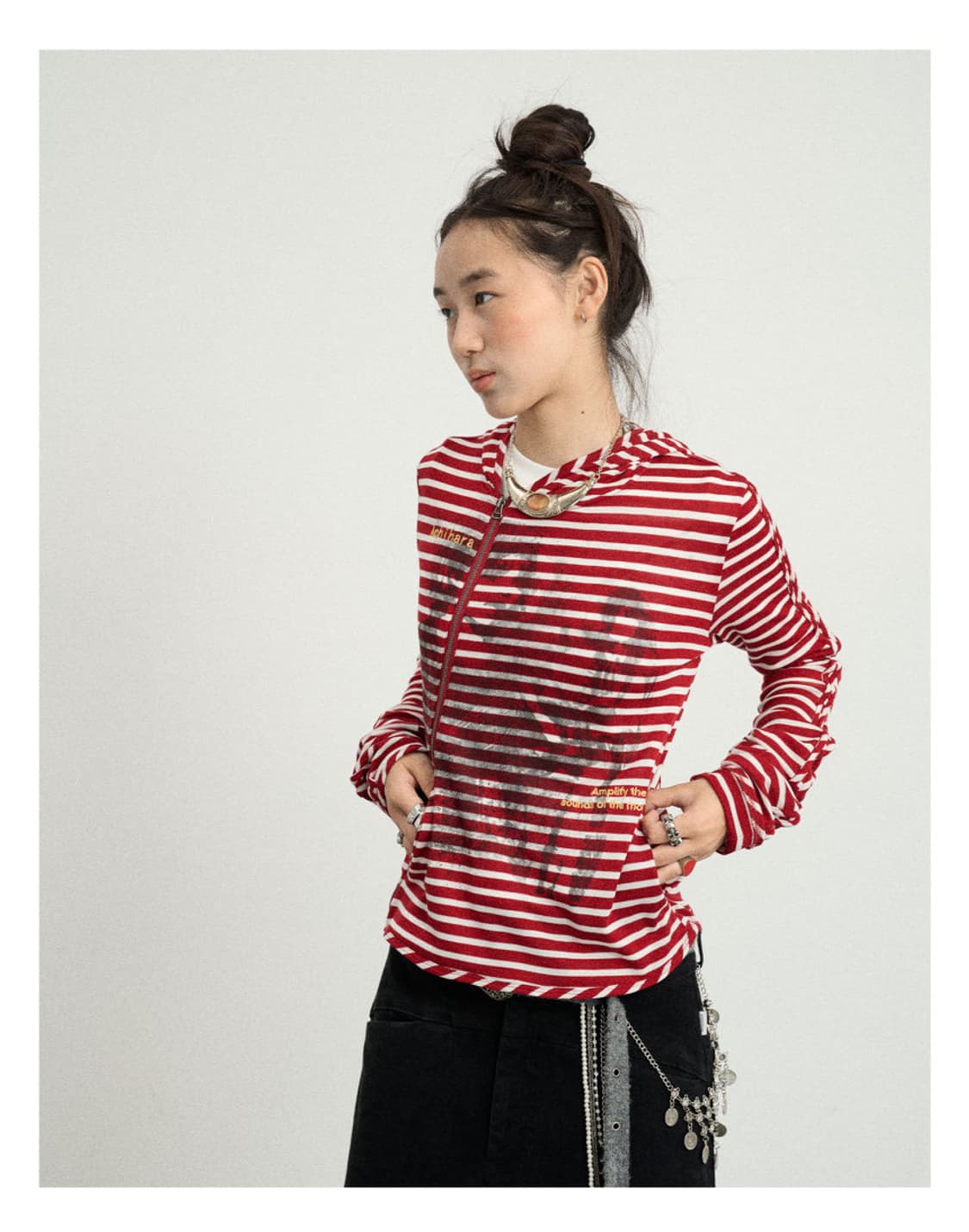 ACHIHARA 후드집업 티셔츠 스트라이프 후드넥 상품이미지3