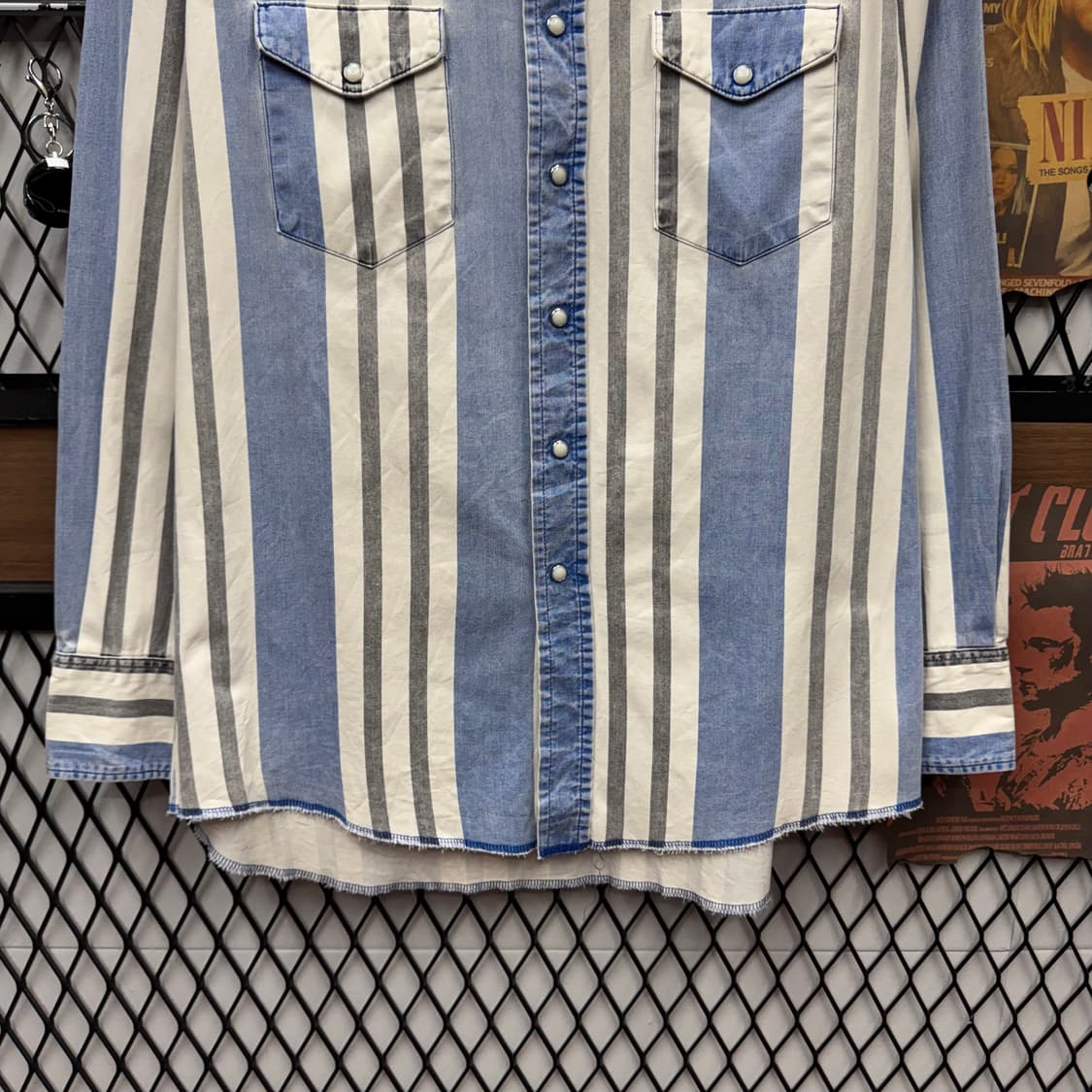 00s 랭글러 스트라이프 웨스턴 셔츠 전면 투포켓 포인트 블루 화이트 상품이미지4