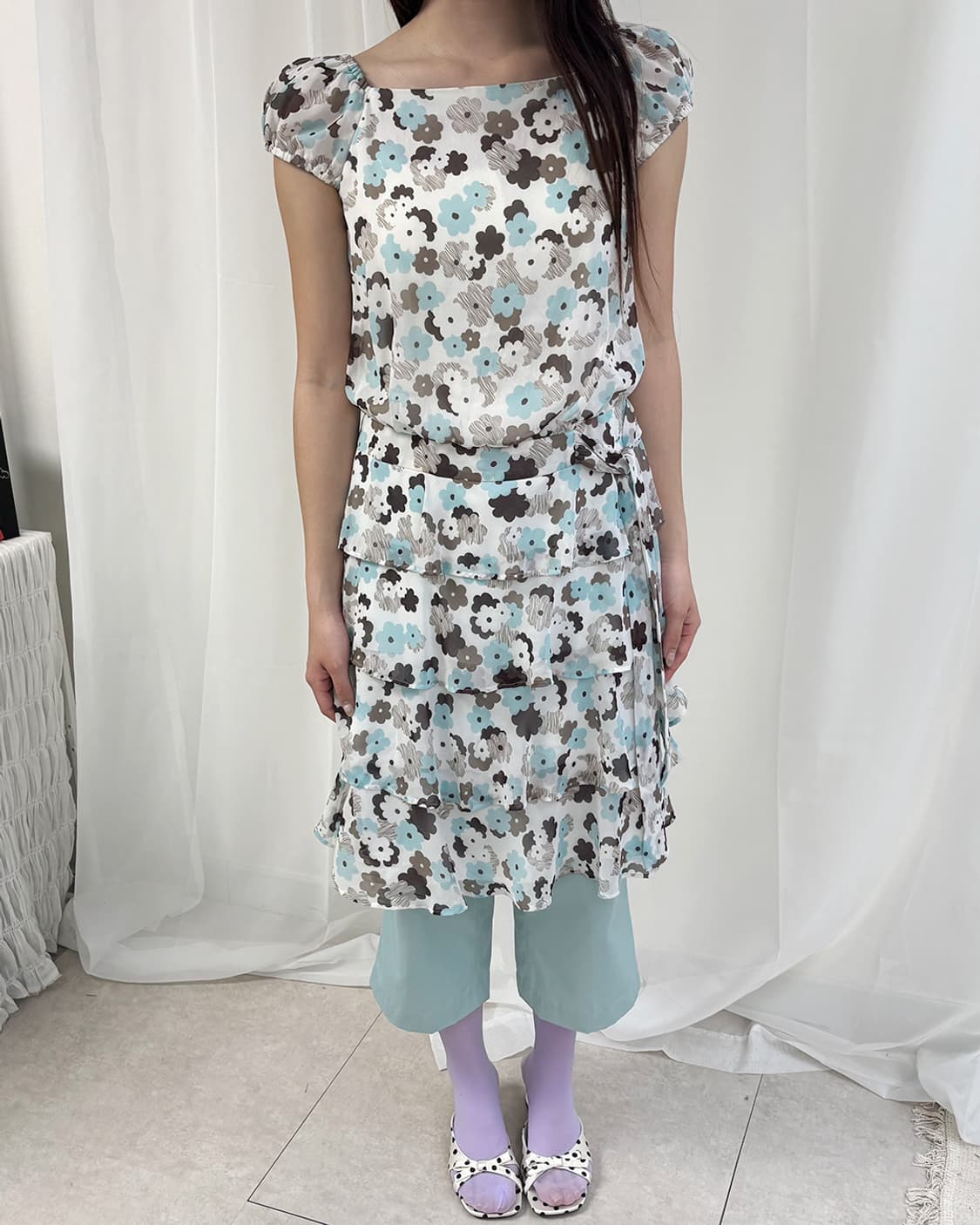 m's gracy민트 초코 플로럴 티어드 원피스 상품이미지1