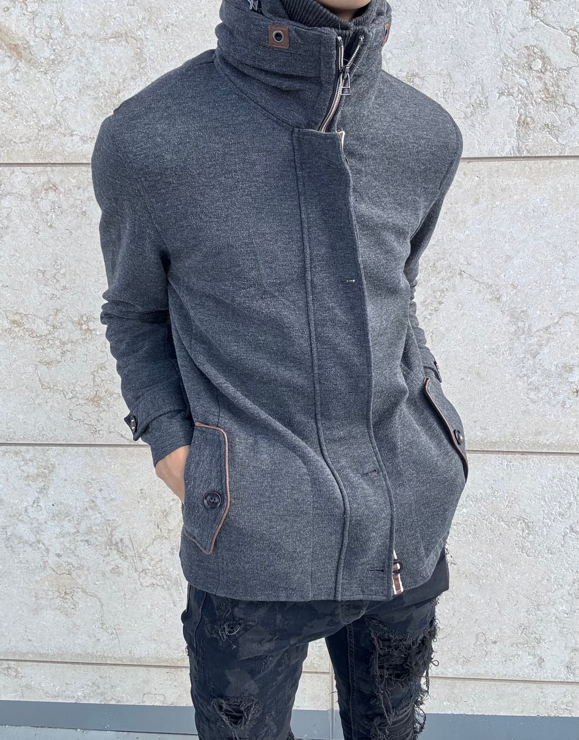 Y2K Bono-Hoodie Minimal Design Grey Zip  상품이미지9