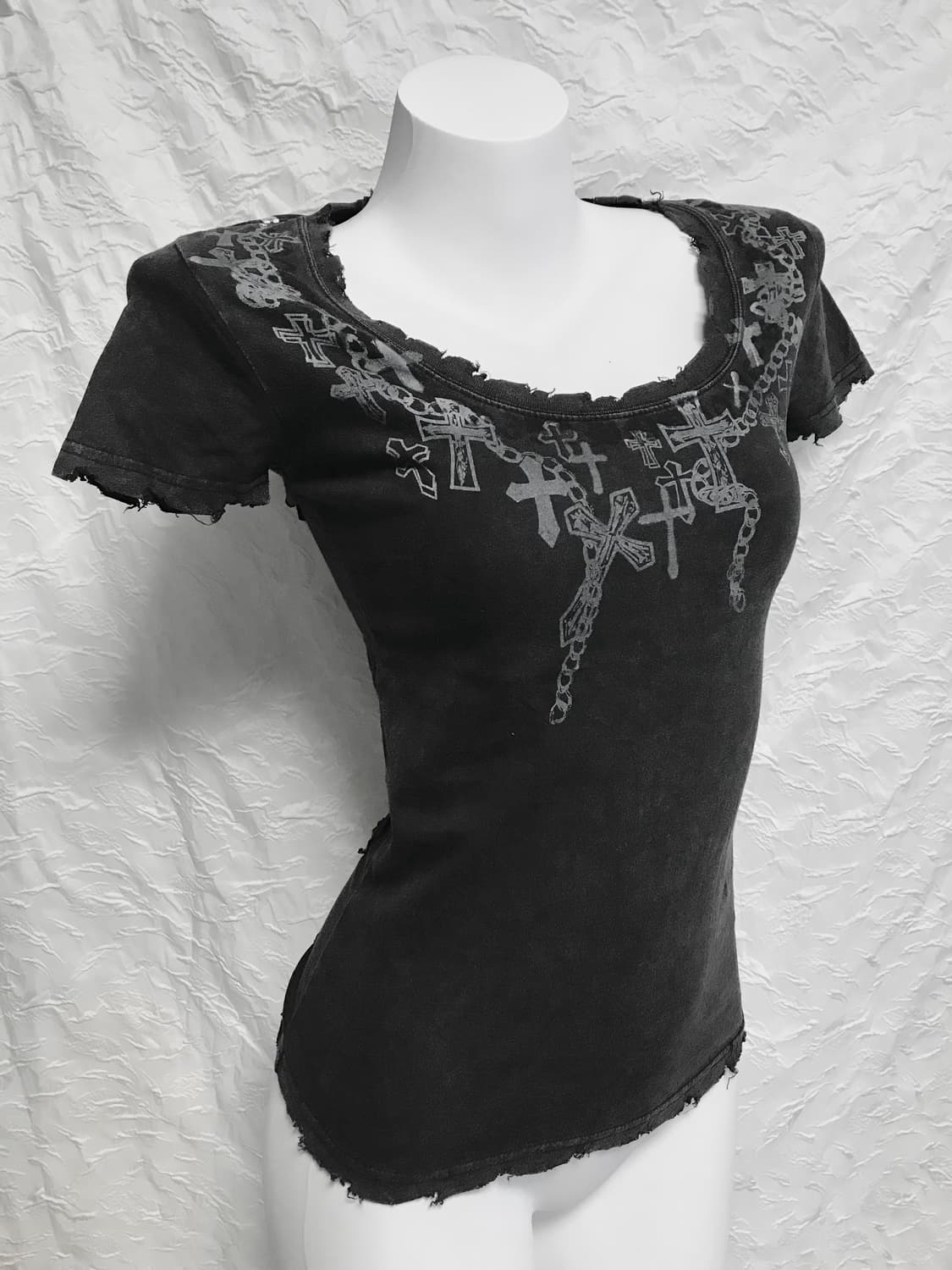 빈티지 heaven and earth 펑크 데미지 십자가 반소매 탑 상품이미지2