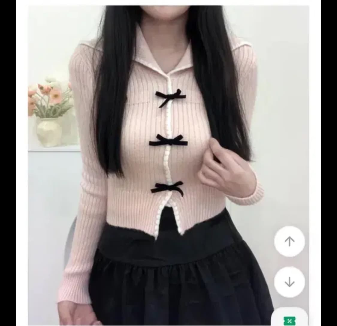 핑크 리본 가디건 니트 발레코어 상품이미지1