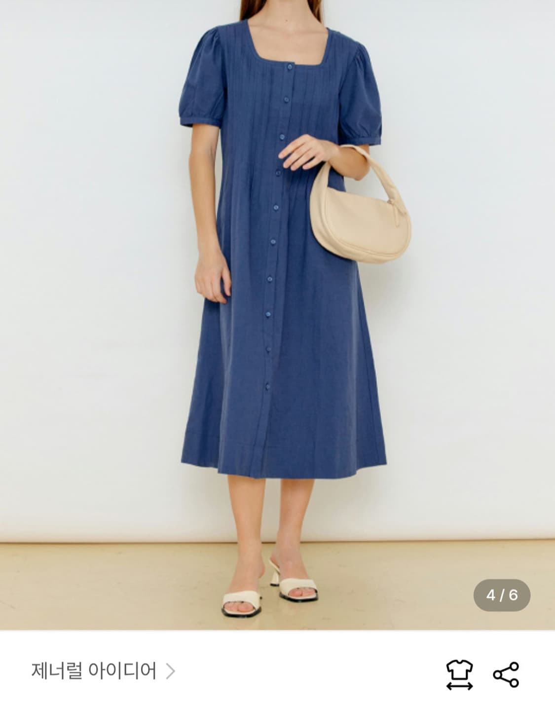 제너럴 아이디어 여름 반팔 원피스 롱 네이비 린넨 면 여성 여자 스퀘어넥 상품이미지6