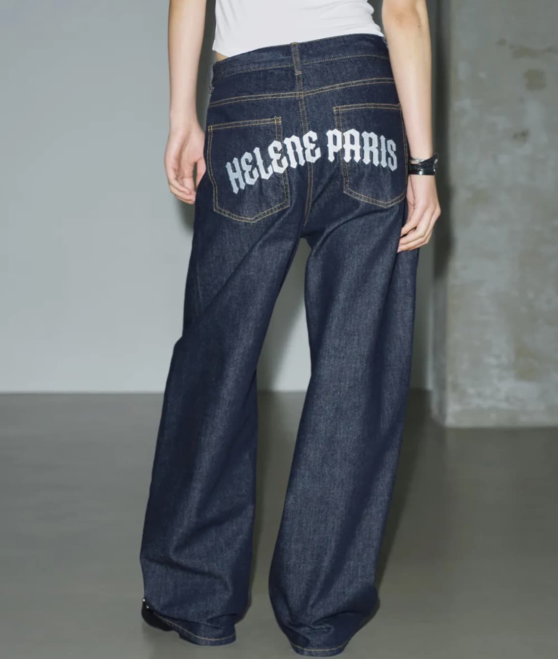 새제품 헬레네파리스 니들 포인트 와이드 데님 팬츠 [블루 블랙] M  상품이미지1