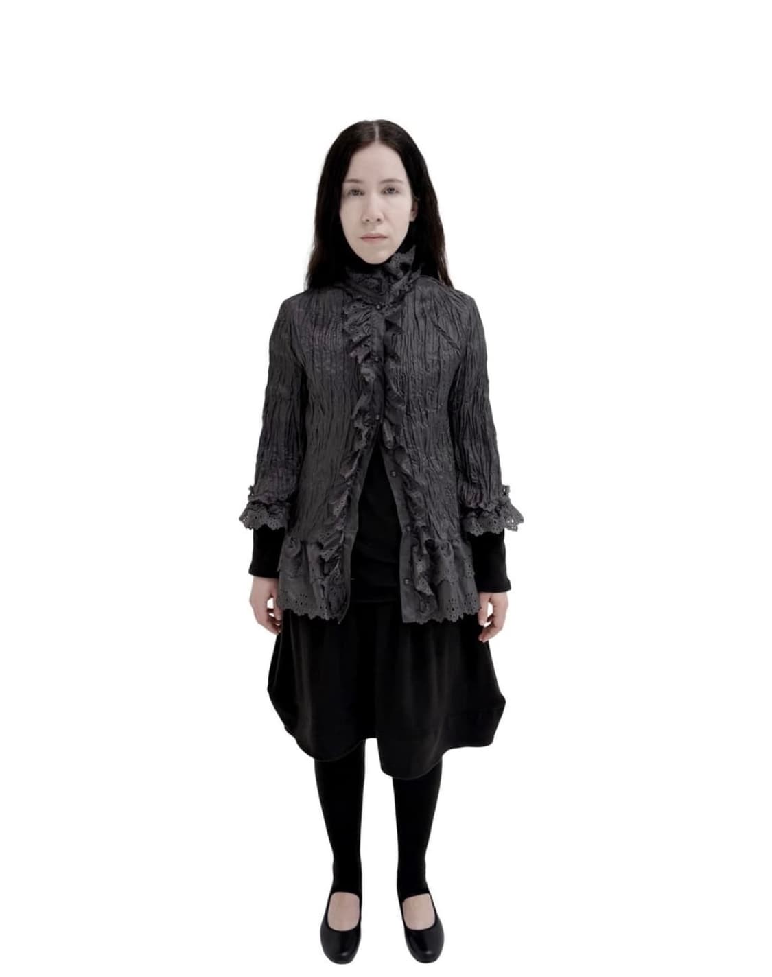 애옹쓰 펀칭 블라우스 차콜 상품이미지2