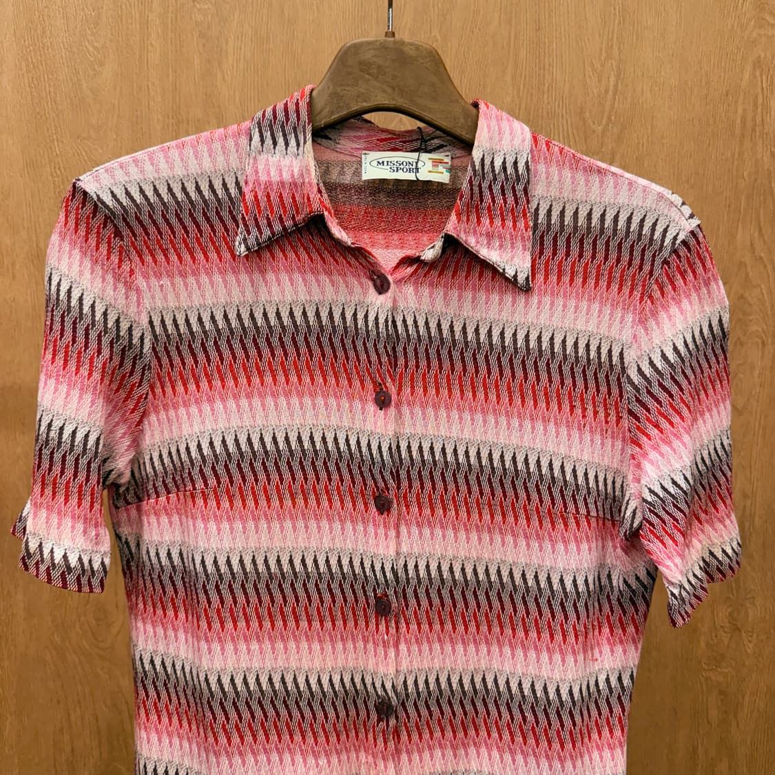 미쏘니 스포츠 지그재그 패턴 반팔 셔츠 코튼 비스코스 핑크 상품이미지4