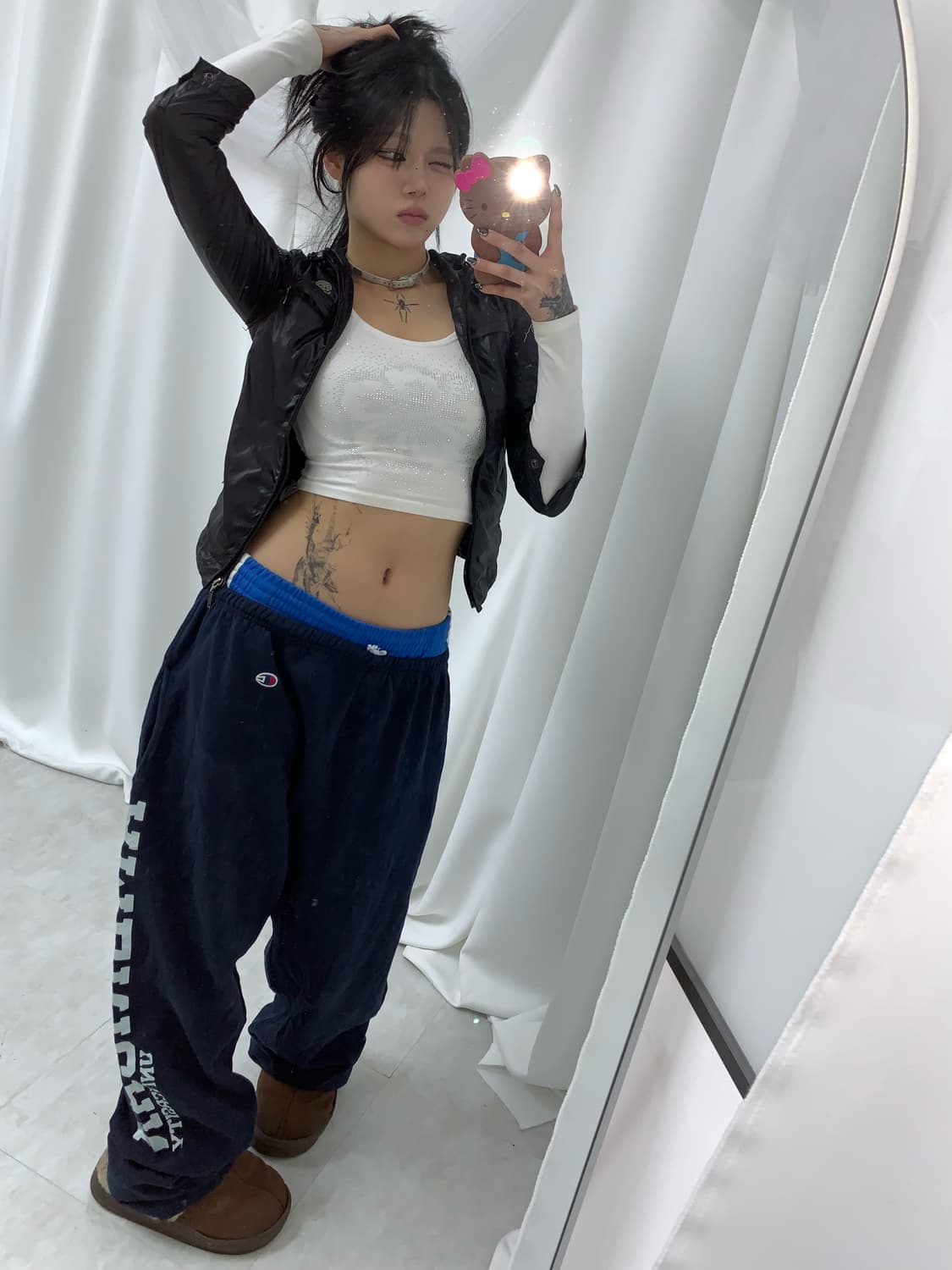 챔피온 레터링 네이비 트레이닝 팬츠 상품이미지1