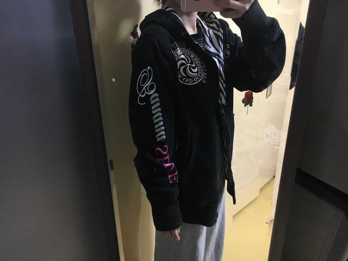 리버시블 무늬 검정 후드집업 빈티지 상품이미지3