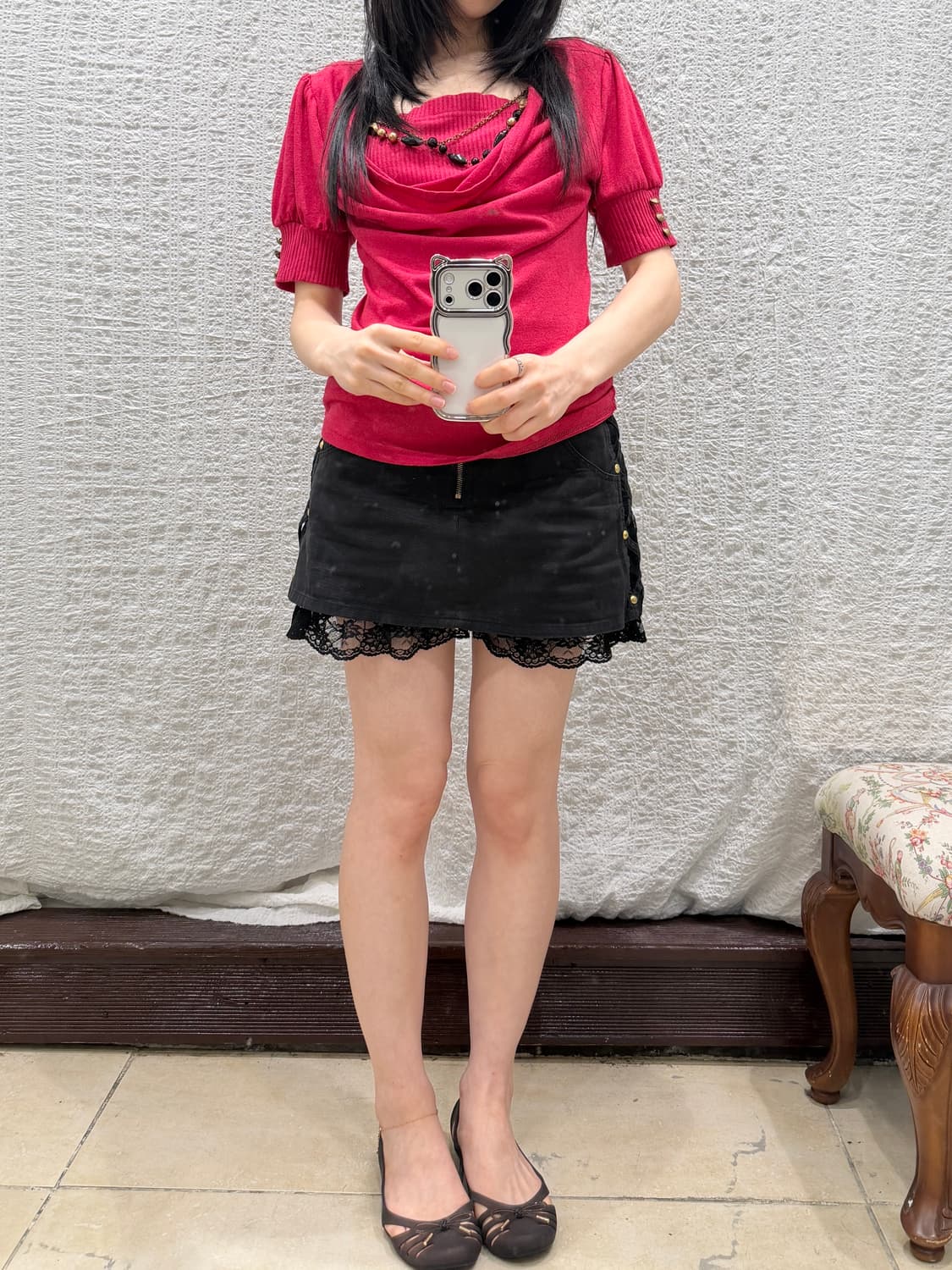 lace-up black mini skirt 상품이미지3