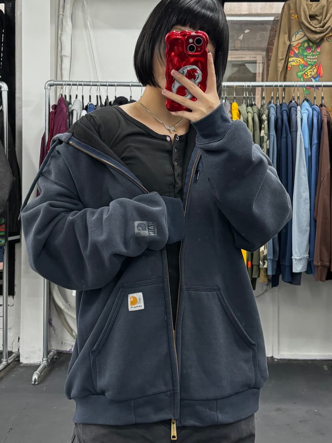 칼하트 써멀 네이비 후드집업 상품이미지2