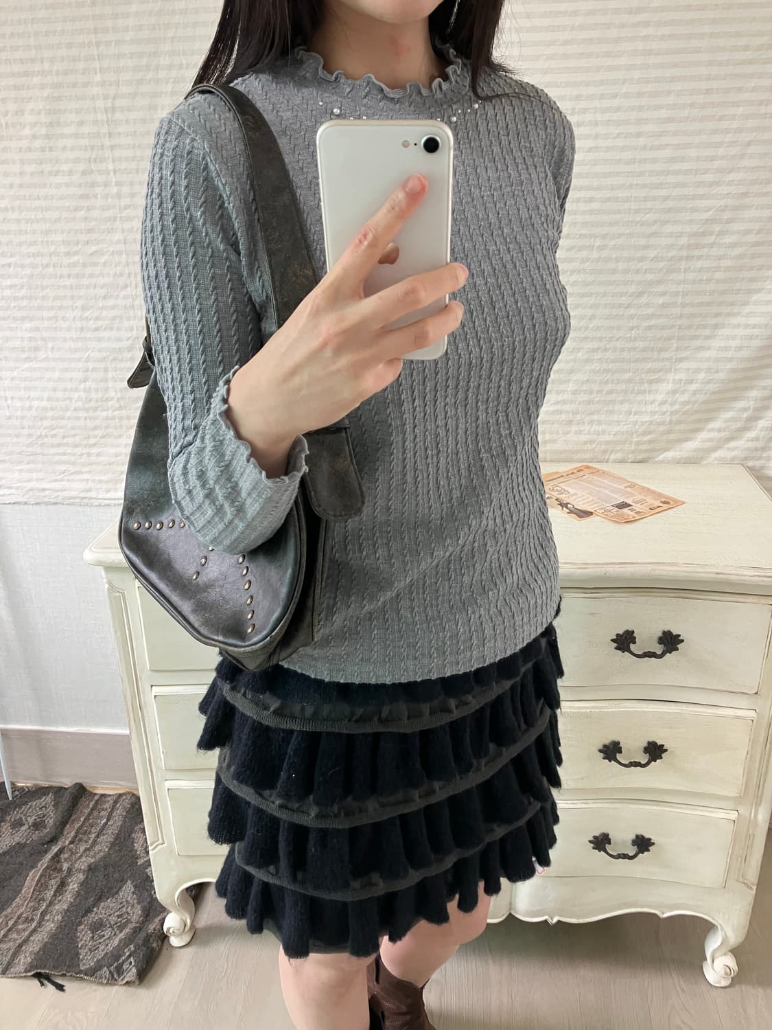 jpn vintage 차콜 비즈 레이스 꽈배기 니트 y2k 스트릿 갸루  상품이미지2