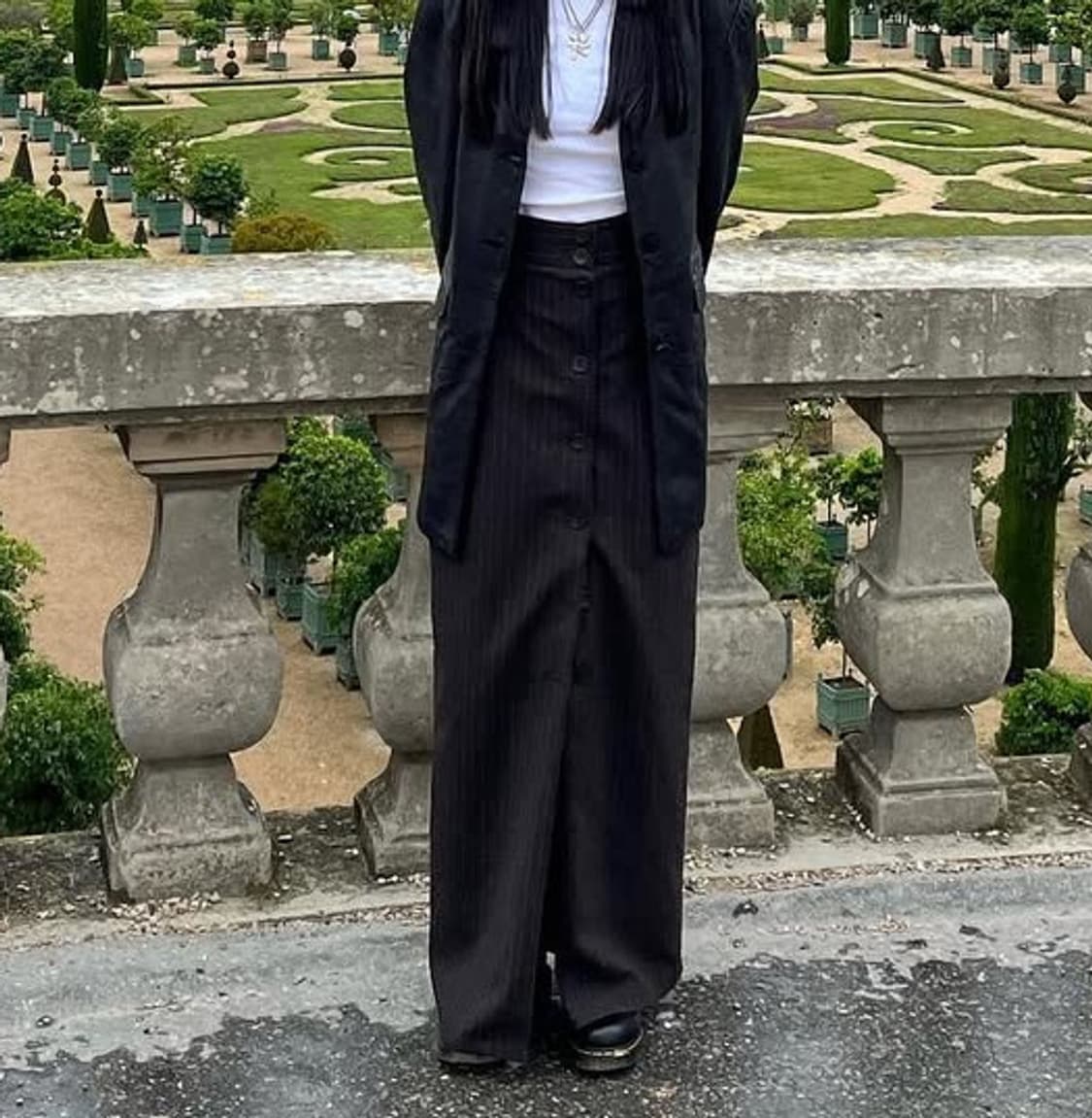 빈티지 핀스트라이프 롱 버튼 슬릿 스커트 25인치 상품이미지3