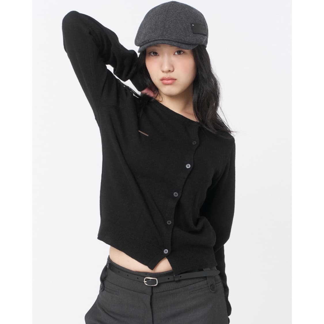 미세키서울 언발란스 니트 가디건 블랙 상품이미지6