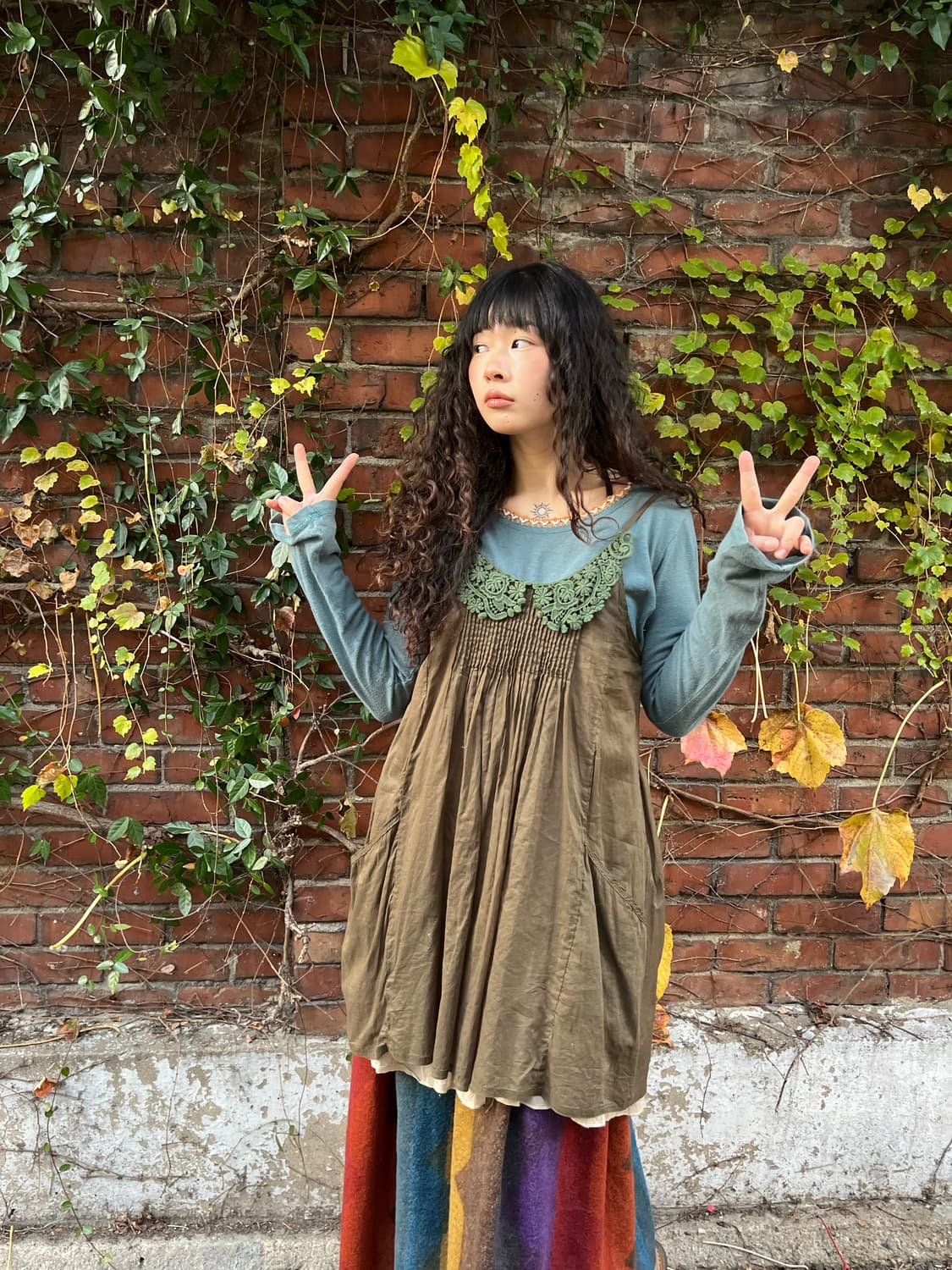 카키 크로셰 미니 원피스 상품이미지2