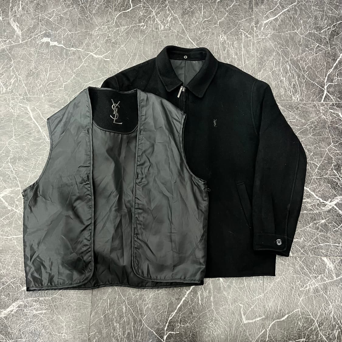 입생로랑 로고 모직 블루종 집업자켓 블랙 상품이미지1