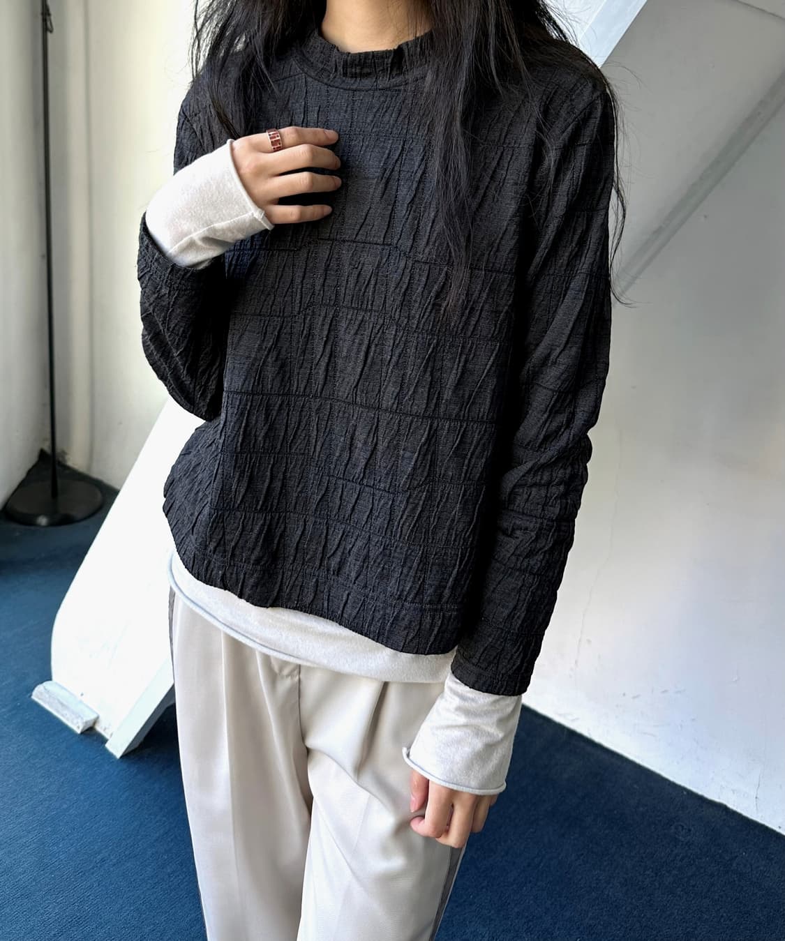 Volume pattern fabric stretched top 상품이미지4