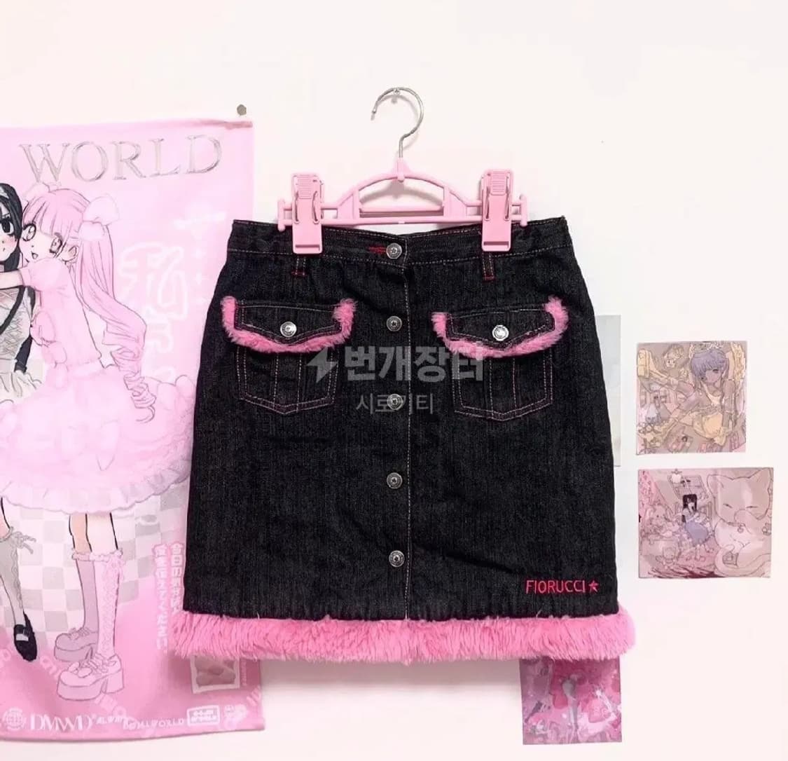 시로키티 퍼 데님흑청스커트 달천대장y2k히메갸루캐캐체핀터레스트아게하 상품이미지1