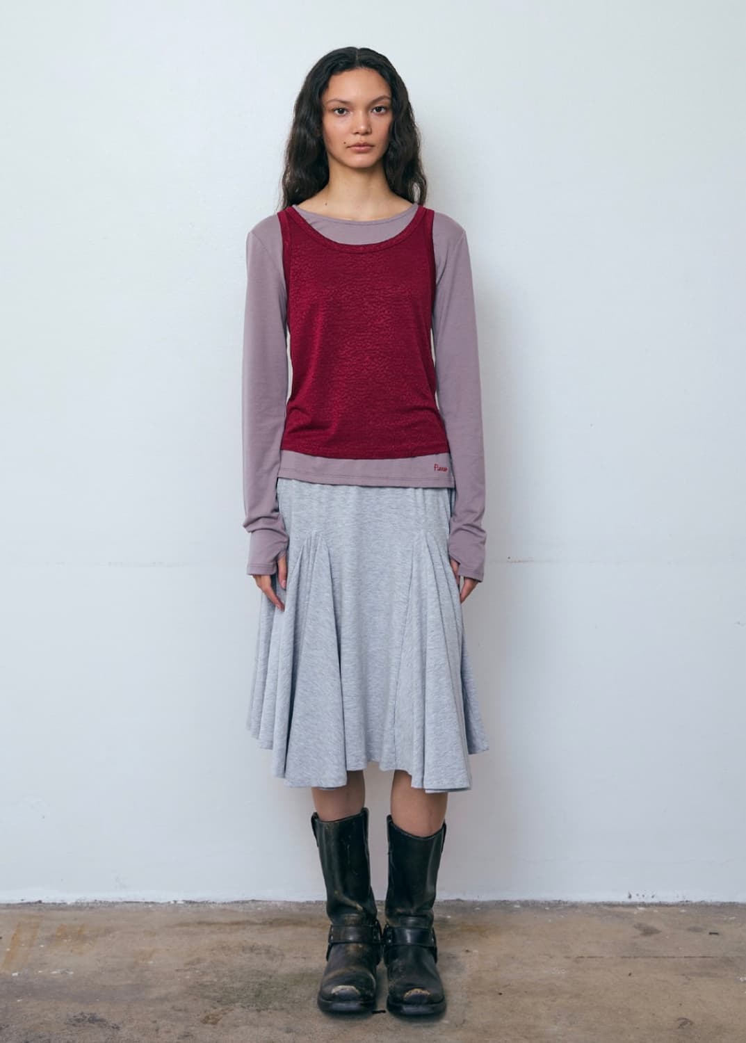 파이시스 플로럴 메쉬 슬리브리스 탑 버건디 상품이미지2