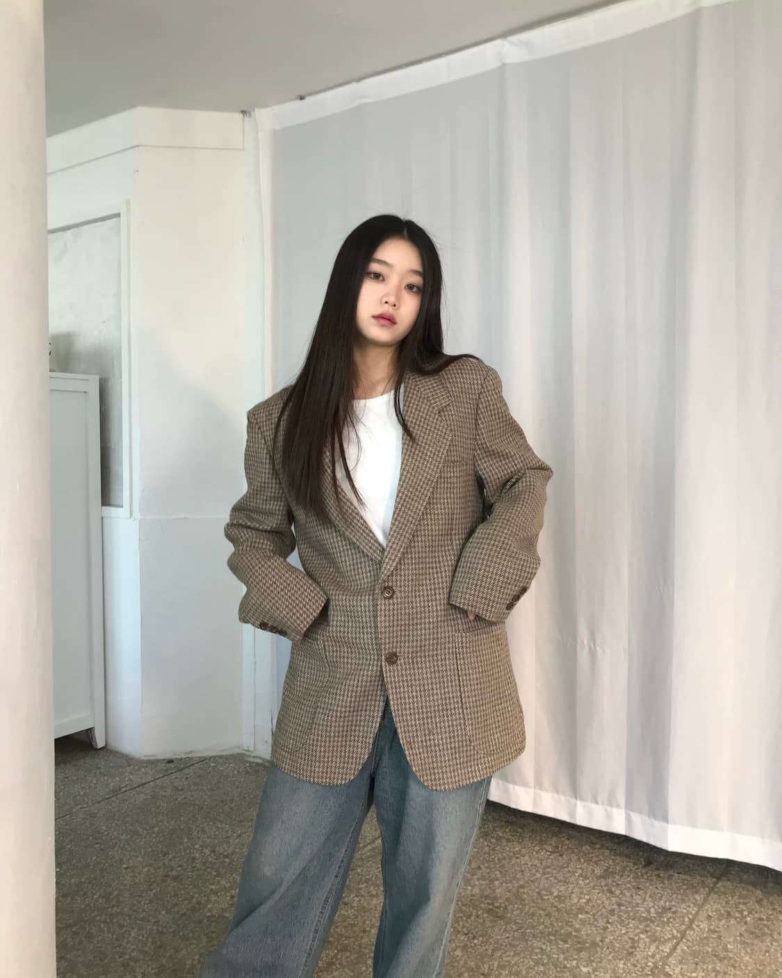 클래식 브라운 체크 블레이저 상품이미지6