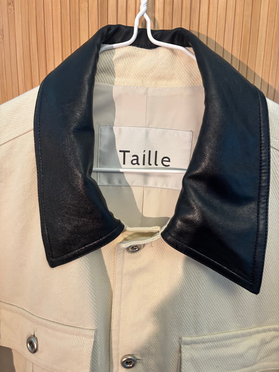 Taille 베이지 레더 배색 데님 자켓 상품이미지3
