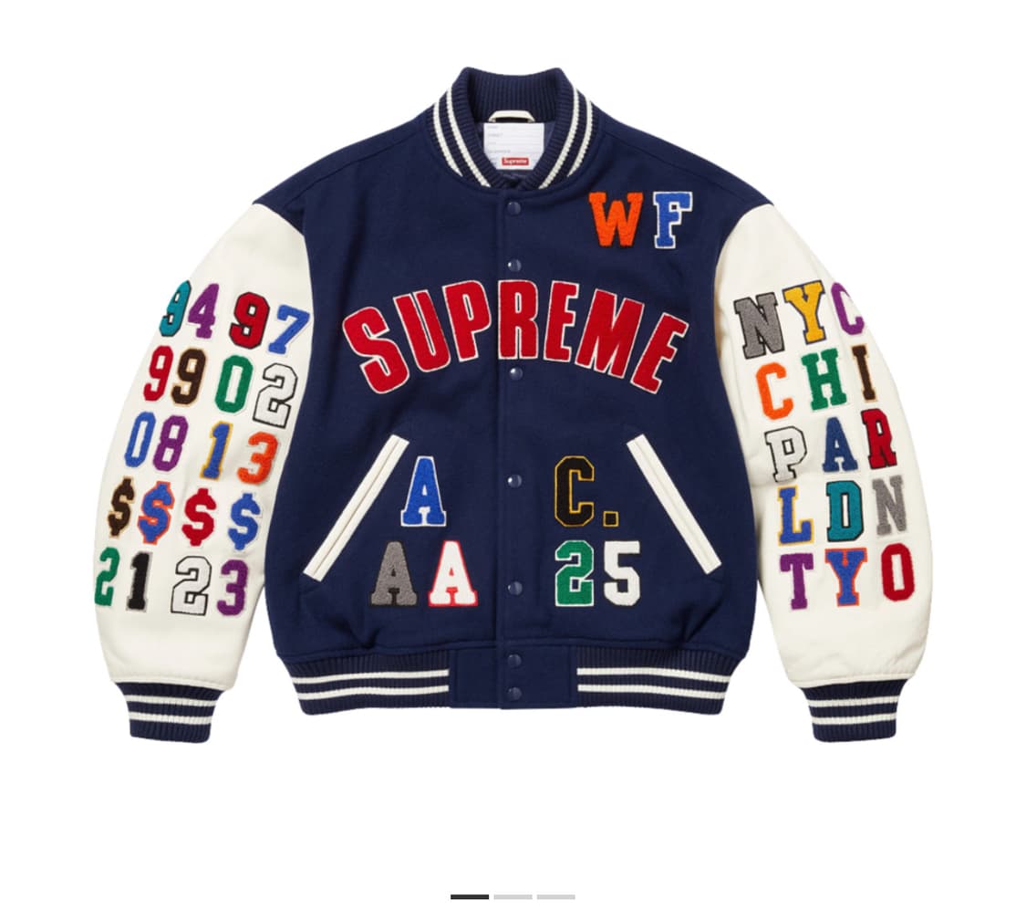 [L] 슈프림 프레이즈 바시티 자켓 네이비 - 25SS 상품이미지1