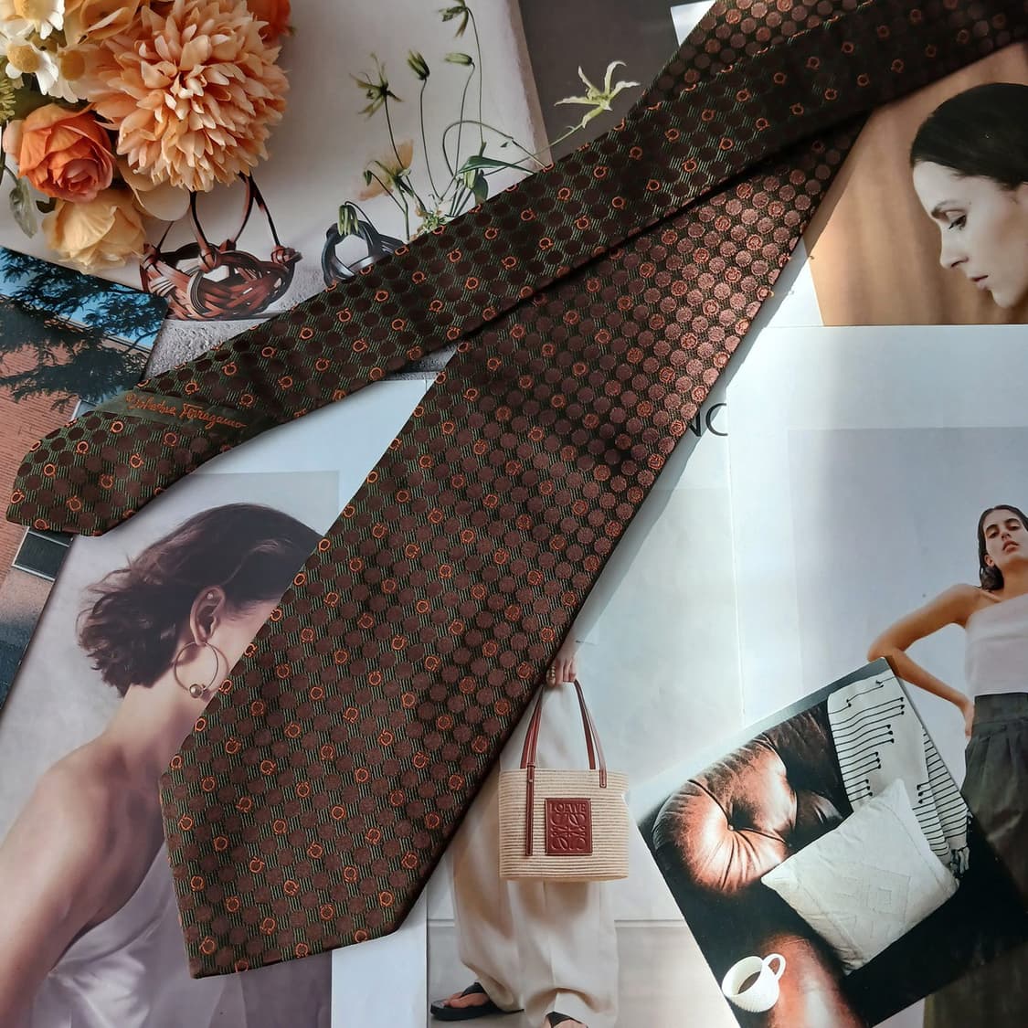 페라가모 실크 브라운 간치니 패턴 넥타이 9.5cm A+등급 A19273 상품이미지3
