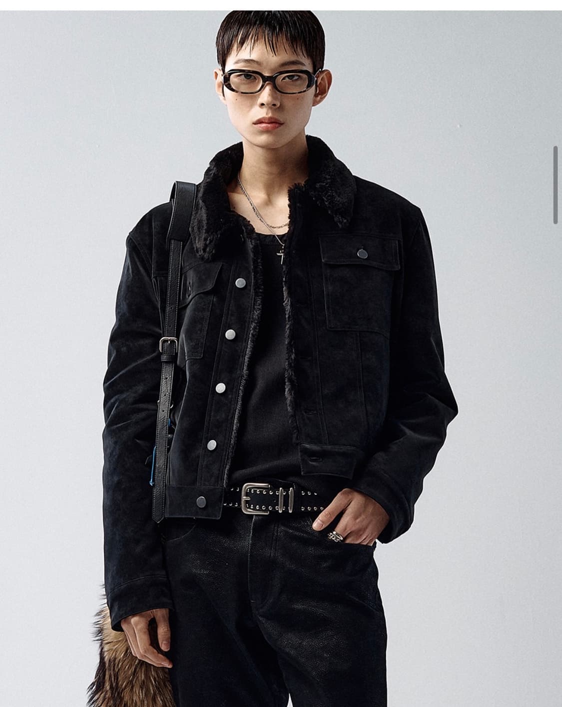 알렌느 벨루아 포우 퍼 트러커 자켓 블랙 상품이미지2