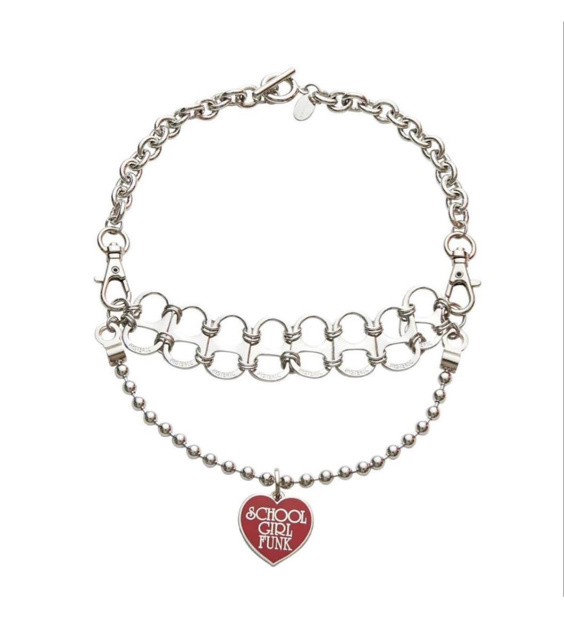 (새상품) 히스테릭 글래머 스쿨 걸 펑크 하트 참 더블 체인 목걸이 상품이미지1