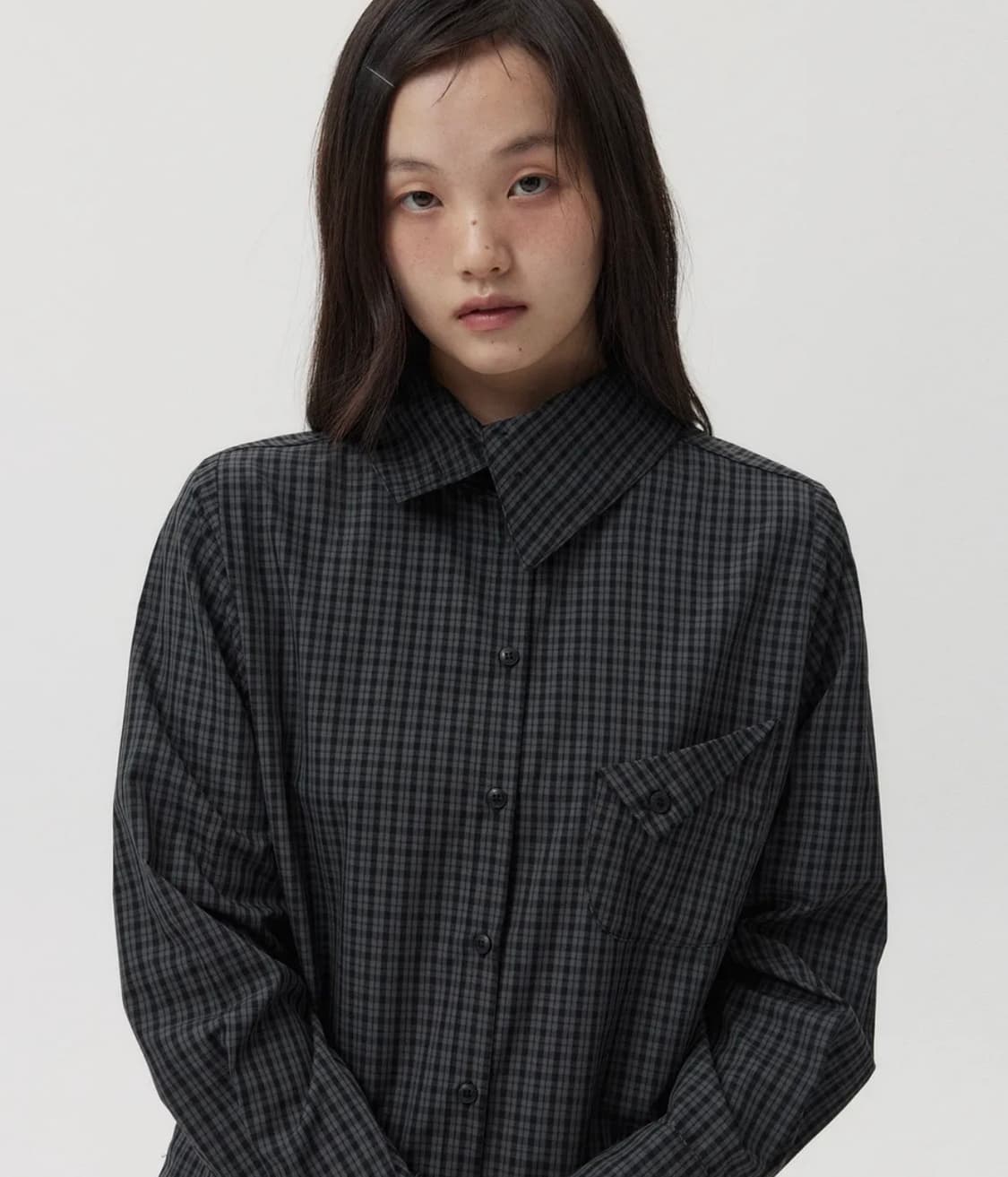 오헤시오 LAYERED COLLAR SHIRT, CHARCOAL CHEC 상품이미지2