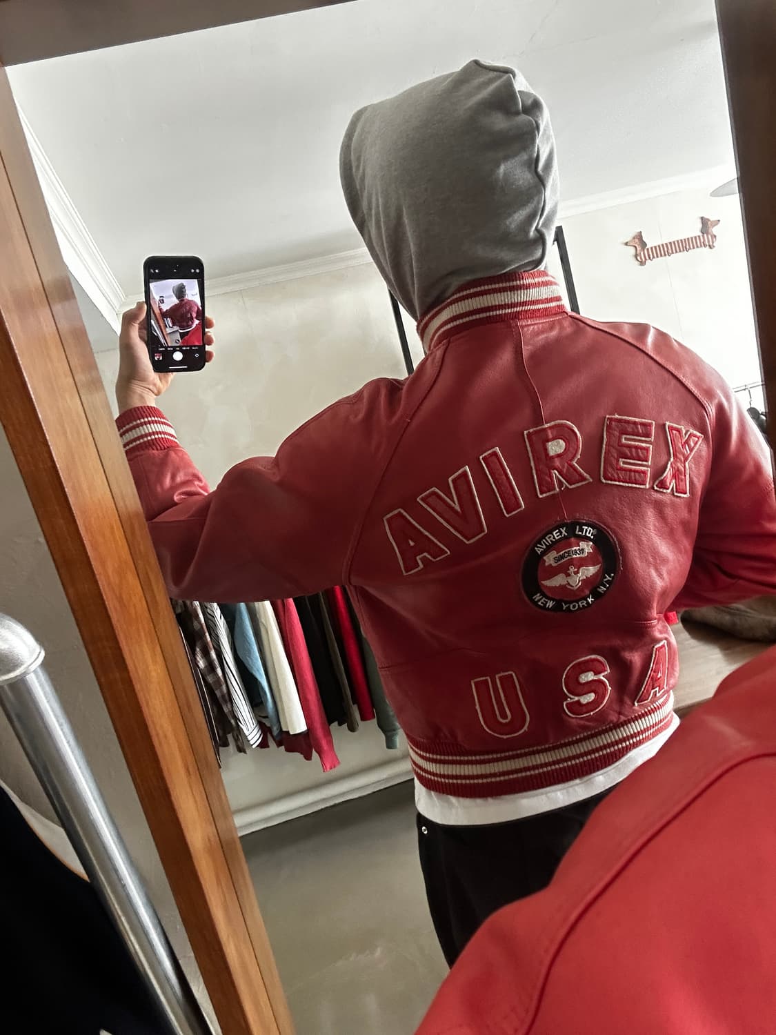 90s 아비렉스 avirex 바시티 레더 자켓 레드 상품이미지7