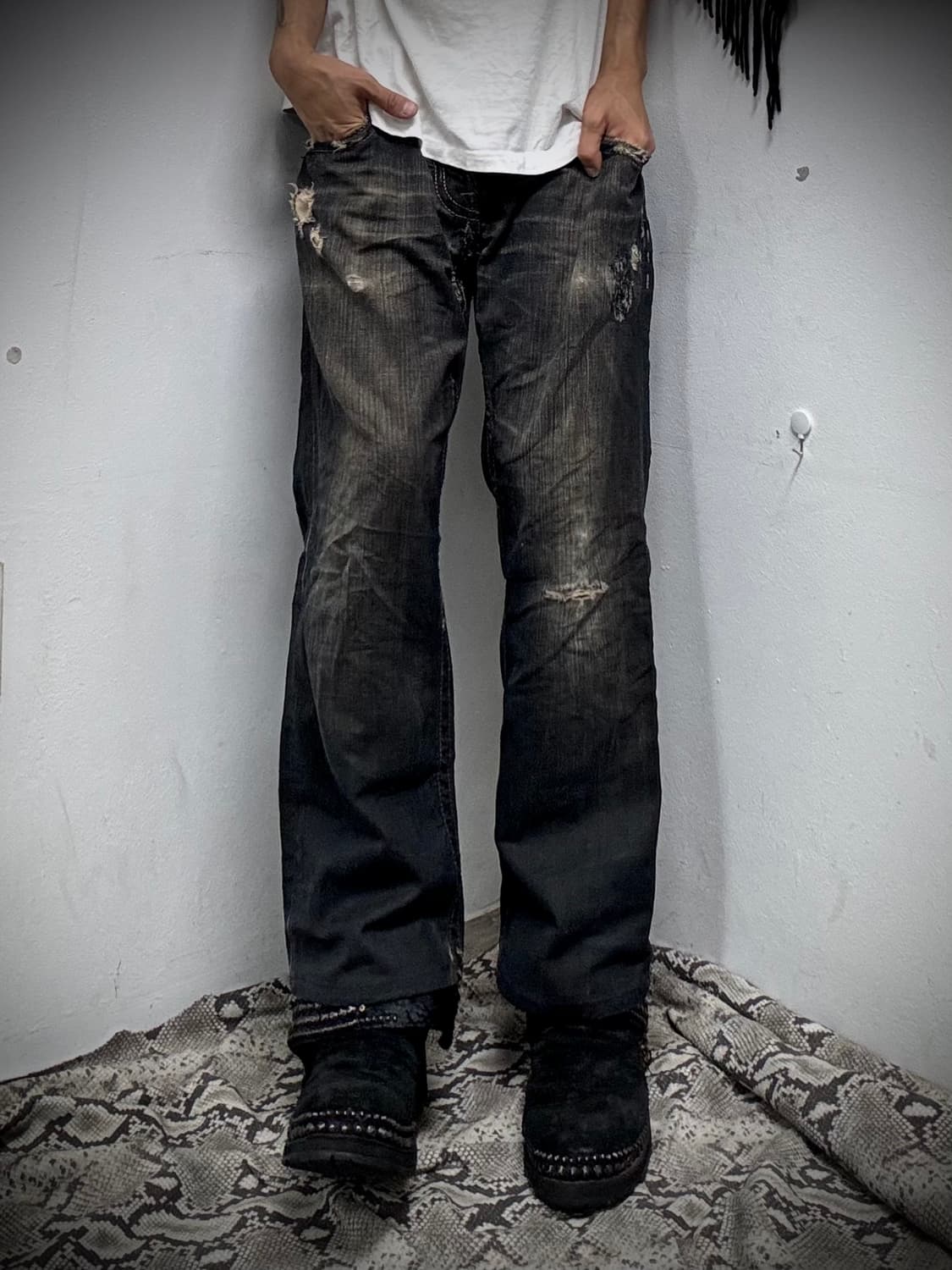 “Vintage” Grunge Washed Black Pants 상품이미지1