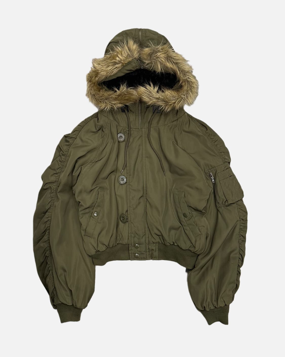 khaki crop fur hood bomber 상품이미지1