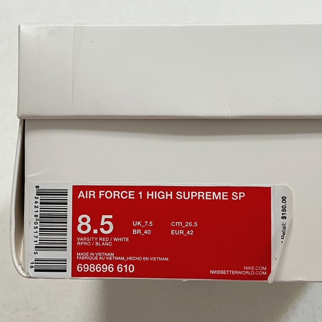 나이키 x 슈프림 에어포스1 하이 월드 페이머스 레드 상품이미지8