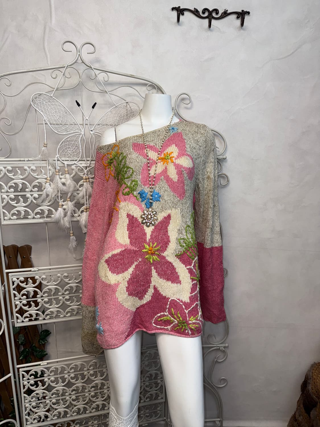 Baby pink oatmeal floral over loose knit 상품이미지4