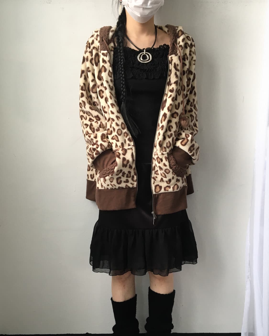Leopard pattern fleece hood zip up 상품이미지7