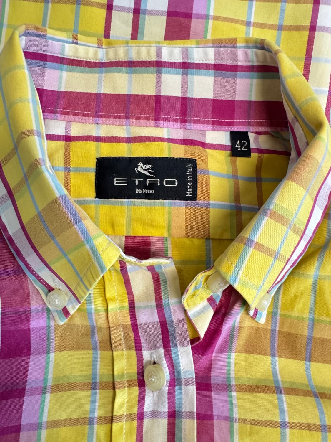 ETRO 에트로 옐로우, 핑크 마드라스 체크 패턴 블라우스 셔츠 42 상품이미지4