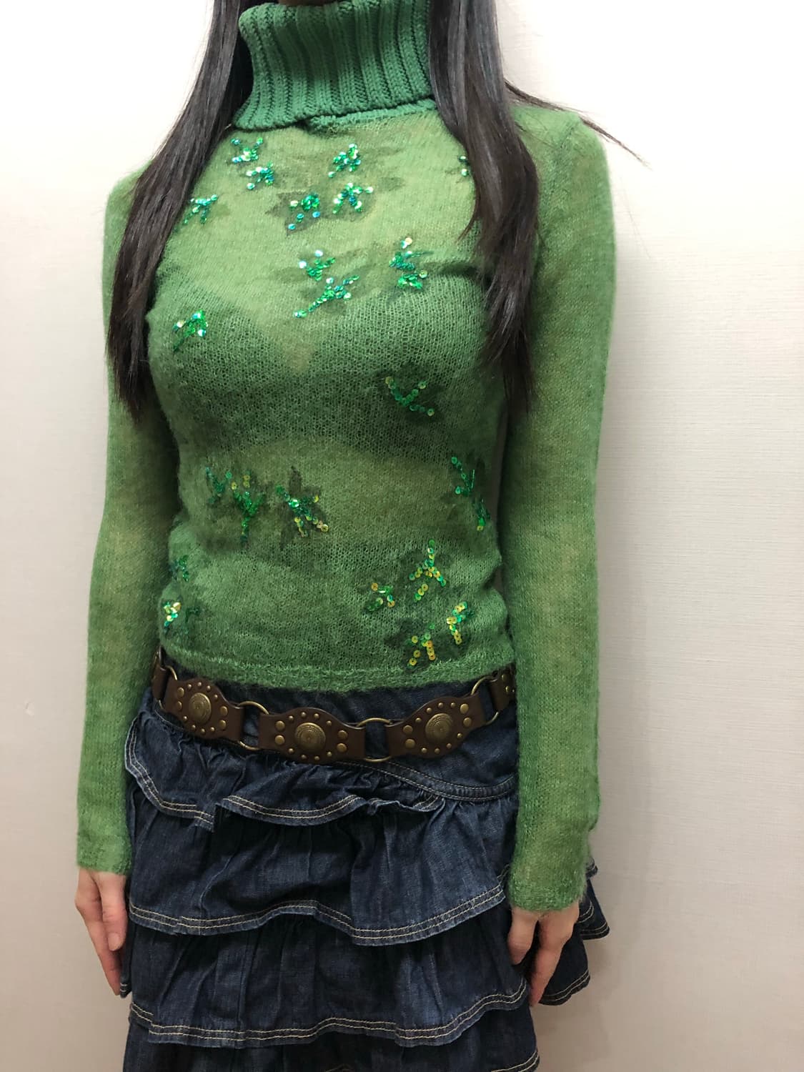 빈티지 그린 스팽글 시스루 니트 상품이미지3