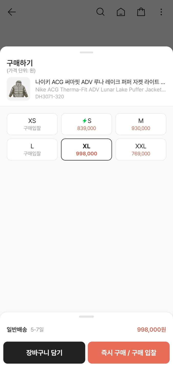 [xl] 나이키 ACG 루나레이크 퍼퍼 자켓 라이트 아미 - 아시아 상품이미지6