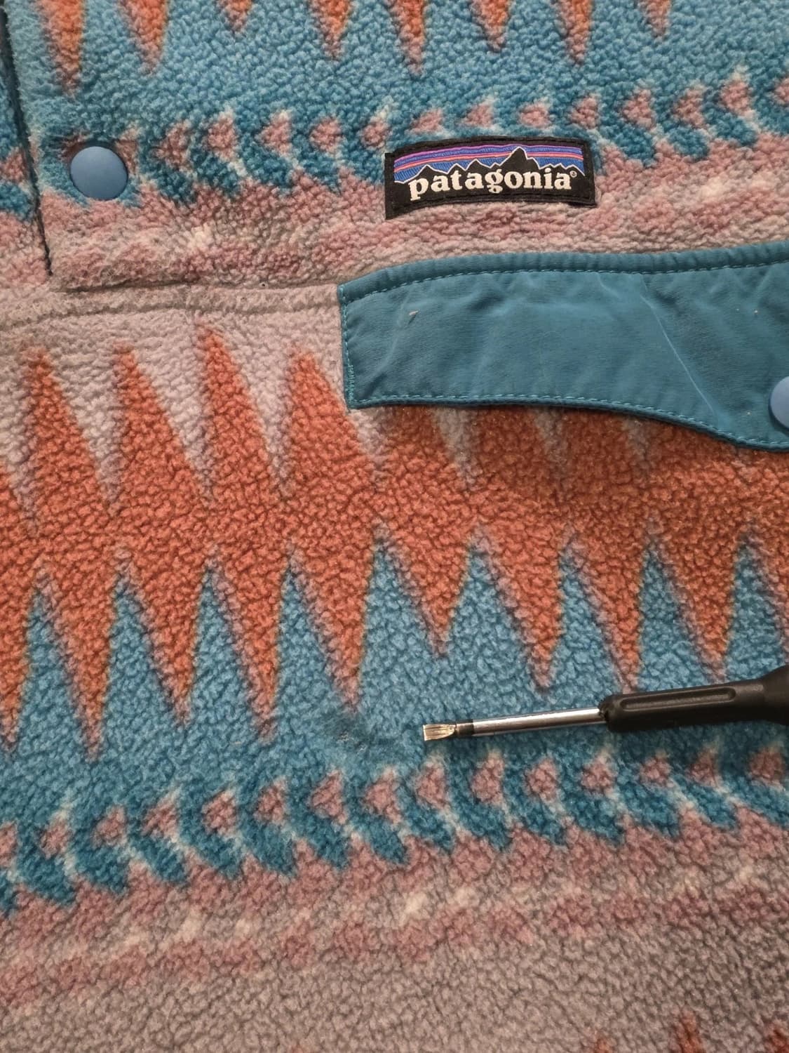 15FW 파타고니아 신칠라 스냅-T 플리스 블루/브라운 아즈텍 패턴 상품이미지8