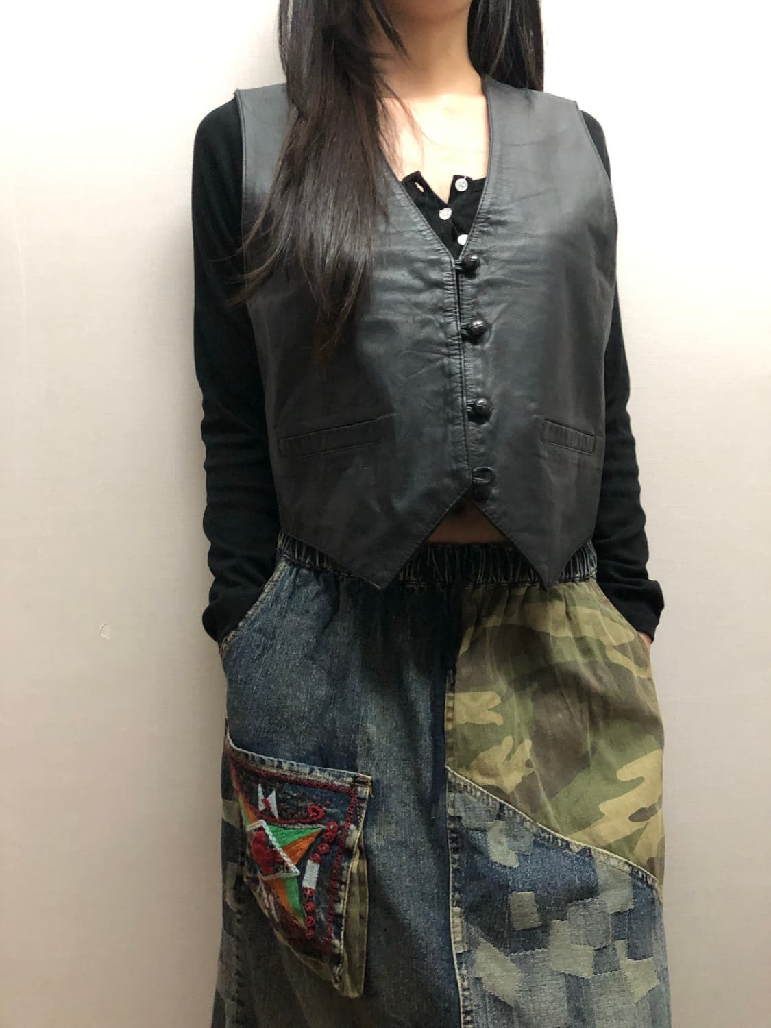 빈티지 블랙 양가죽 베스트 상품이미지2