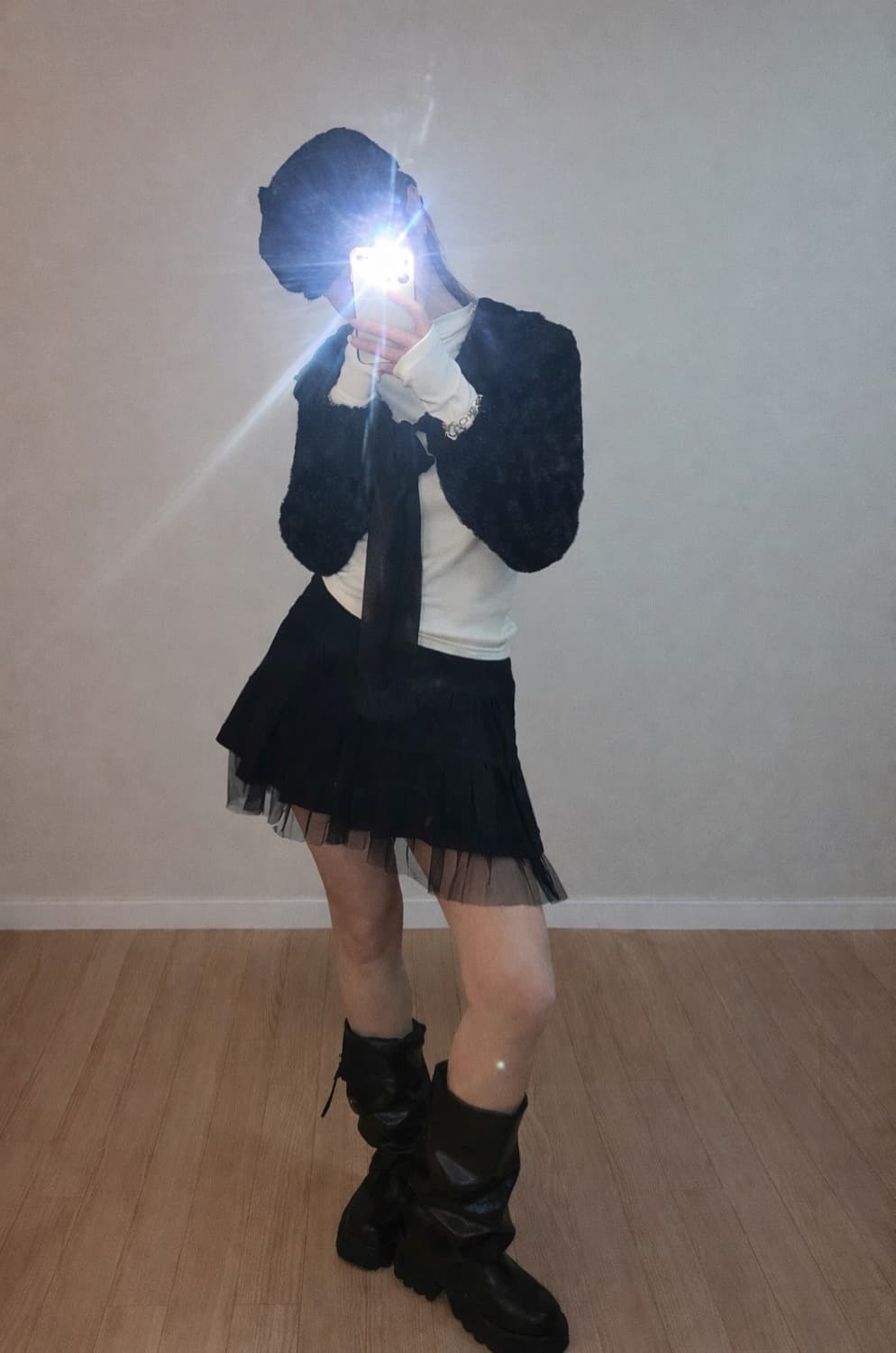 블랙 퍼 리본 가디건 갸루 상품이미지6