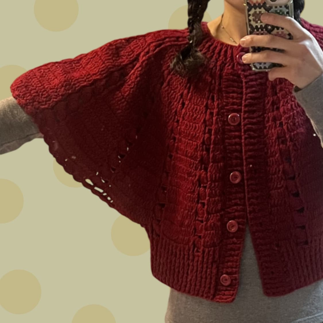 빨간망토 차차! 빈티지 레드 니트 케이프 가디건 상품이미지3