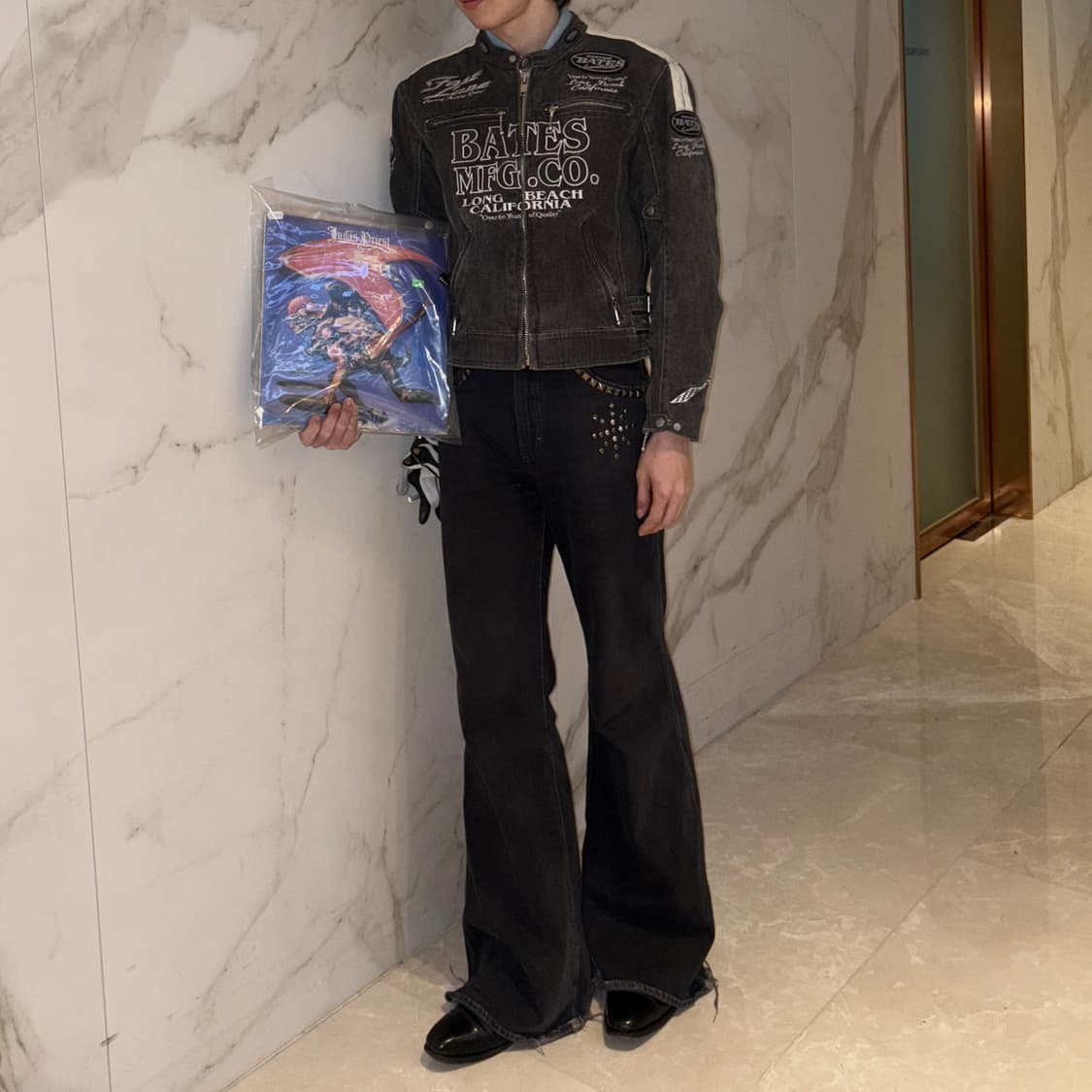 bates leathers 베이츠 흑청 데님 바이커 자켓 L 상품이미지1